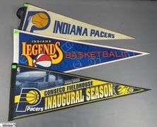 3 Basketball Pennants.  Indianapolis Pacers, 1999/2000 Conseco Fieldhouse Pacers Inaugural Season and Indiana Legends Basketball Pennant