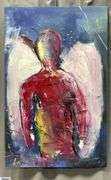 Alummoa Zumigo Winged Figure #2, Mixed Media and Oil Painting on Canvas, Measures 35x55"