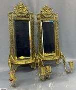 William Tonks & Sons Brass Mirrored Double Arm Candle Sconces 8.5"x20" Tall