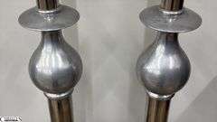 Pair of Polished Pewter Three Footed Candle Holders 48" Tall