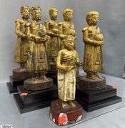 6 Southeast Asian Gilt Wood Buddhas Some Wear Tallest 17.5"