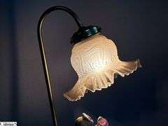 Figural Victorian Tea Time Table Lamp With Ruffle Shade, 17"