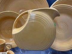 11pcs Fiesta Yellow Dishes - Charger Platters, Large Disk Pitcher, Saucers, Plate, 2 Pint Pitcher- 14" of largest
