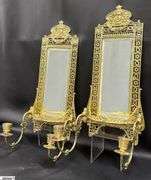 William Tonks & Sons Brass Mirrored Double Arm Candle Sconces 8.5"x20" Tall