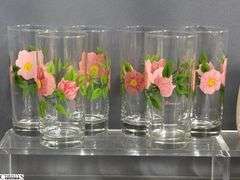 Franciscan Desert Rose Glasses, Mugs, Teacups and Saucers - 7" of largest, some chipping - Approx 36pcs