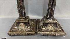 2 Pair of Candle Sticks, Sheffield Has Mark, Other Pair Has Damage To Base 12.5"