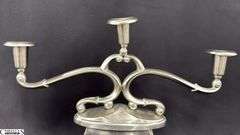 2 Made In Holland Pewter Candelabras, One Needs Repair 13.5"x6"