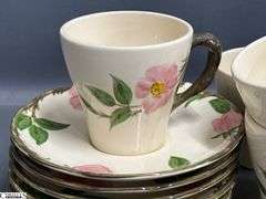 Franciscan Desert Rose Glasses, Mugs, Teacups and Saucers - 7" of largest, some chipping - Approx 36pcs