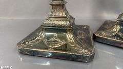2 Pair of Candle Sticks, Sheffield Has Mark, Other Pair Has Damage To Base 12.5"