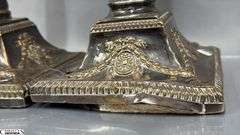 2 Pair of Candle Sticks, Sheffield Has Mark, Other Pair Has Damage To Base 12.5"