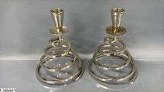 Pair Of Metal Spiral Candle Sticks 7" Tall