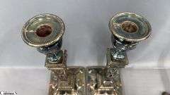 2 Pair of Candle Sticks, Sheffield Has Mark, Other Pair Has Damage To Base 12.5"