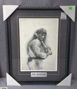 3 Black & White Baseball Prints with Matching Frames.  Joe Jackson, Gehrig & DiMaggio, and Ruth & Gehrig.  18 1/2" X 23"