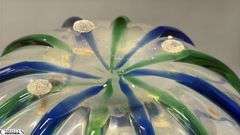 Pair of Blue and Green Hand Made Vases, Signed Archimede Seguso, Tallest 13.5"