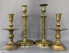 4 Brass Candle Sticks, Tallest 11.5", Missing Insert