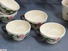 Franciscan Desert Rose Glasses, Mugs, Teacups and Saucers - 7" of largest, some chipping - Approx 36pcs