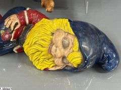 7 Garden Gnomes Tallest 17", Some Concrete Filled, One Composite, Some Chips and Wear