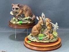 2 Andrea by Sadek Animal Figurines - 8" x 6.5" of largest figurine - one wooden base shows some sun fading