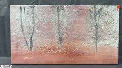 2pc Paintings on Canvas, Piya Paikhew Happy Strings, and Abstract Trees By Samuel Tinoco With Pink Background Largest 16x29"