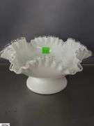 3 Fenton Hobnail and Ruffled Edge Glass Vase, Bowl, and Small Pitcher - 8" of vase