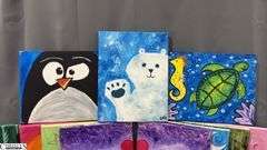 14 Painting Party Canvases, Animals, Giraffe, Panda, Turtle, Kissing Elephant Set, Frogs, Each Measures 11x14"