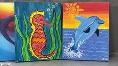 13 youthful Painting Party Canvases, Dolphins, Crabs, Octopus, Whales, Each Measure 11x14"