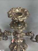 Pair of Three Flame Reed and Barton Renaissance Pattern Candelabras 15x16", Marked 800