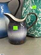 3 Enamelware Pitchers - Swirl and Ombre - 11" of tallest - some wear, chipping
