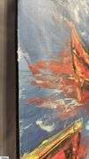 Antonio Garcia Red Boats #2, Acrylic Painting on Canvas, Measures 35x56"