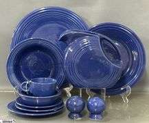 11pcs Fiesta Cobalt Blue Dishes - Charger Platter, Large Disk Pitcher, Plate, Bowls, Salt and Pepper - 12" of largest