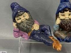 7 Garden Gnomes Tallest 17", Some Concrete Filled, One Composite, Some Chips and Wear