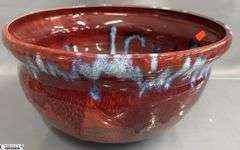 Artist Signed Kari Black Glazed Bowl 15x8" Tall