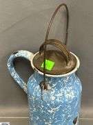 3 Swirl Enamelware Coffee Pot and Milk Jugs - 9" of tallest - some wear, chipping