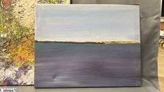 4 Painting on Canvases and Board, Abstracts and Beach Scene, Some Signed See Photos Largest Measures 20x25"