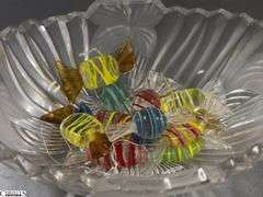 Art Glass Candies, Viking Clear and Frosted Lidded Jar and Basket, Bowl