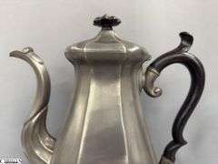 James Dixon and Sons Pewter Footed Pitcher With Painted Wood Handle 13"