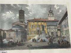 Framed Print of Piazza Grande Arezzo, Overall Measures 21x19", Art 8x9"