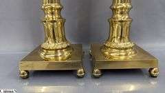Two Brass Column Style Candle Sticks With Square Bases 16.5" 16.5"