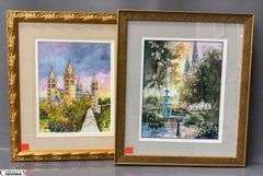 2 Framed and Signed Watercolors (Reproductions) Of Cathedrals 13x15 See Photos For Provenance