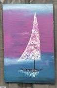 Samuel Tinoco Boat #10, Acrylic Purple and Blue Sky, Measures 35x55"