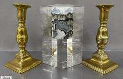 Antique Push Up Style Brass Candle Stick Pair, and Great Wall Tourist Collectible 7"