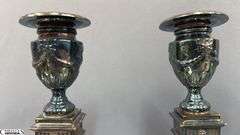 2 Pair of Candle Sticks, Sheffield Has Mark, Other Pair Has Damage To Base 12.5"