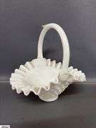Milk Glass Ruffle Baskets, Single Horn Epergne Tallest 10.5"