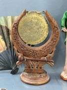 Chinese Dinner Gong, Figurines, Fans, Doll In Case 11"