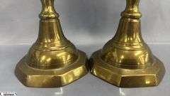 4 Brass Candle Sticks, Early English Push Up Styles, Tallest 10"