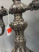 Pair of Three Flame Reed and Barton Renaissance Pattern Candelabras 15x16", Marked 800
