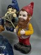 7 Garden Gnomes Tallest 17", Some Concrete Filled, One Composite, Some Chips and Wear