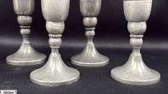 Lunt Silversmith Pewter Decanter With 6 Stems, Some Dents and Wear, Decanter 8.5"