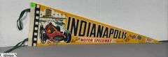 2 Indianapolis Motor Speedway Autographed Pennants.  Signatures include Mark Dismore, Scott Herrington, Lloyd Ruby, Jim Rathmann and Others.