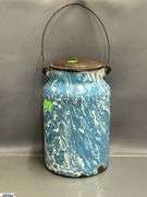 4 Blue and White Enamel Swirl Large Coffee Pot, Milk Jug, 2 Coffee Pots - Some wear/chipping - 12" of tallest